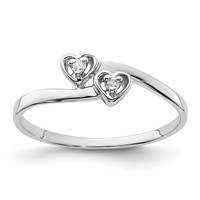 14K White Gold Polished AA Diamond Two Hearts Ring view 1