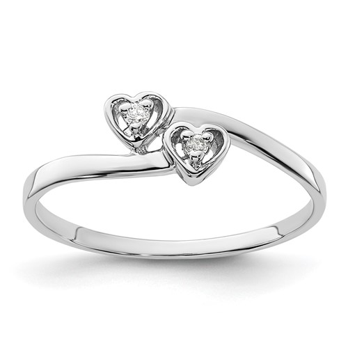 14K White Gold Polished AA Diamond Two Hearts Ring