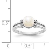 14K White Gold 6mm White Freshwater Cultured Pearl and AA Diamond Ring view 5