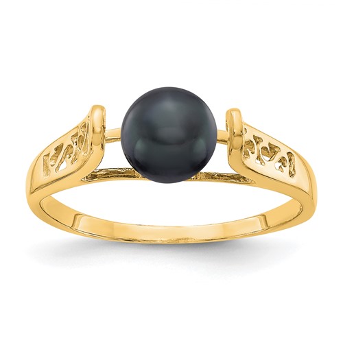 14K 6mm Yellow Gold Black Freshwater Cultured Pearl Filigree Ring