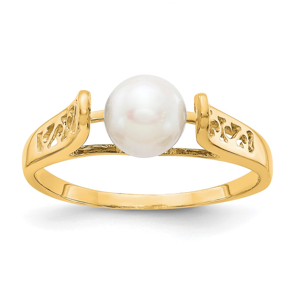 14K 6mm Yellow Gold White Freshwater Cultured Pearl Filigree Ring