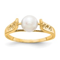 14K 6mm Yellow Gold White Freshwater Cultured Pearl Filigree Ring view 1