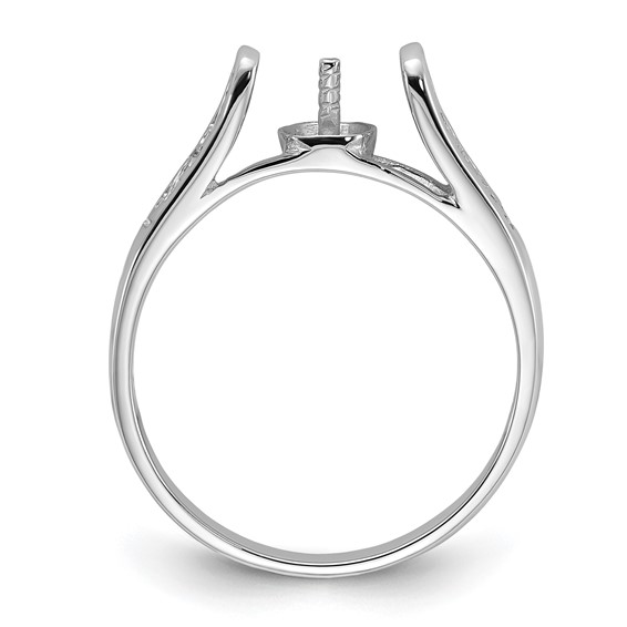 14k White Gold Polished Holds 6mm Pearl Filigree Ring Mounting