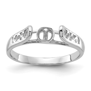 14k White Gold Polished Holds 6mm Pearl Filigree Ring Mounting