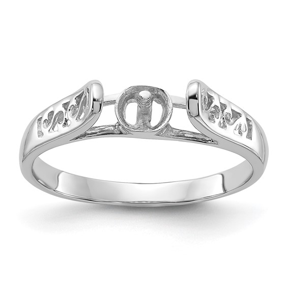 14k White Gold Polished Holds 6mm Pearl Filigree Ring Mounting