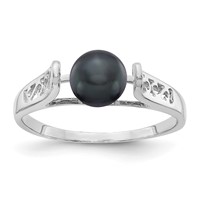 14K White Gold 6mm Black Freshwater Cultured Pearl Filigree Ring view 1