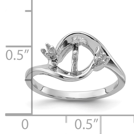 14k White Gold Polished Holds 7mm Pearl and 2-1.4mm Stones Ring Mounting