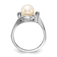 14K White Gold 7mm White Freshwater Cultured Pearl and a Diamond Ring view 2