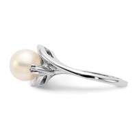 14K White Gold 7mm White Freshwater Cultured Pearl and a Diamond Ring view 3