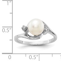14K White Gold 7mm White Freshwater Cultured Pearl and a Diamond Ring view 5