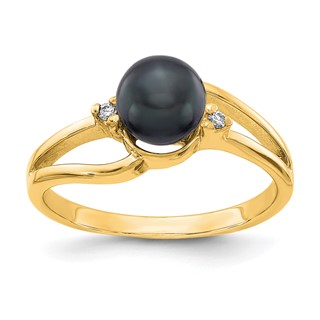 Gold Polished Freshwater Pearl and Diamond Rings