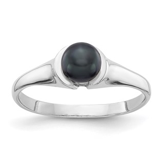 14k White Gold 5mm Black Freshwater Cultured Pearl Ring