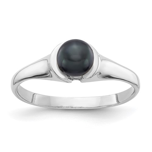 14K White Gold 5mm Black Freshwater Cultured Pearl Ring