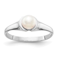 14K White Gold 5mm White Freshwater Cultured Pearl Ring view 1
