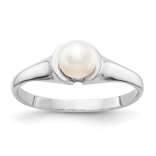 14K White Gold 5mm White Freshwater Cultured Pearl Ring