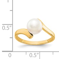 14K 7mm Yellow Gold White Freshwater Cultured Pearl Bypass Ring view 2