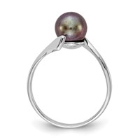 14K White Gold 7mm Black Freshwater Cultured Pearl Bypass Ring view 2
