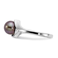 14K White Gold 7mm Black Freshwater Cultured Pearl Bypass Ring view 3