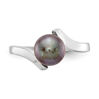 14K White Gold 7mm Black Freshwater Cultured Pearl Bypass Ring view 4