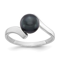 14K White Gold 7mm Black Freshwater Cultured Pearl Bypass Ring view 1