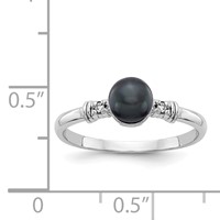 14K White Gold 5mm Black Freshwater Cultured Pearl and AA Diamond Ring view 2