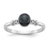 14K White Gold 5mm Black Freshwater Cultured Pearl and AA Diamond Ring view 1