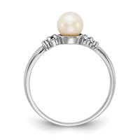 14K White Gold 5mm White Freshwater Cultured Pearl and AA Diamond Ring view 2