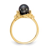 14K 7mm Yellow Gold Black Freshwater Cultured Pearl and a Diamond Ring view 2