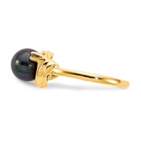 14K 7mm Yellow Gold Black Freshwater Cultured Pearl and a Diamond Ring view 3