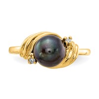 14K 7mm Yellow Gold Black Freshwater Cultured Pearl and a Diamond Ring view 5