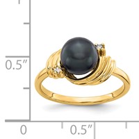 14K 7mm Yellow Gold Black Freshwater Cultured Pearl and a Diamond Ring view 4