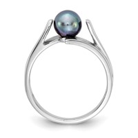 14K White Gold 6mm Black Freshwater Cultured Pearl Ring view 2