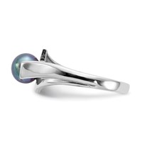14K White Gold 6mm Black Freshwater Cultured Pearl Ring view 4