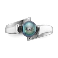 14K White Gold 6mm Black Freshwater Cultured Pearl Ring view 3