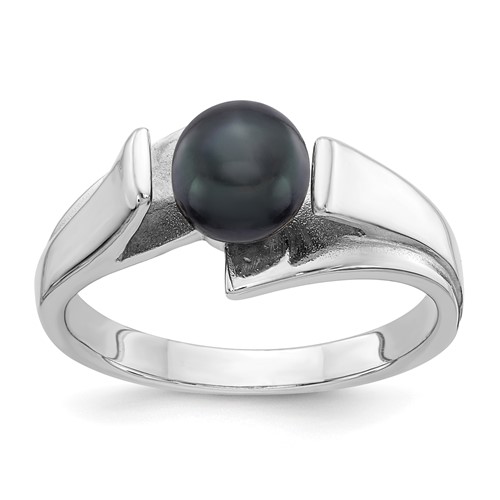 14K White Gold 6mm Black Freshwater Cultured Pearl Ring