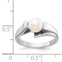 14K White Gold 6mm White Freshwater Cultured Pearl Ring view 2