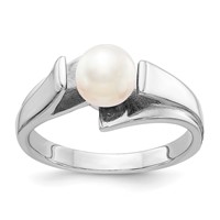 14K White Gold 6mm White Freshwater Cultured Pearl Ring view 1