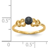 14K 4mm Yellow Gold Black Freshwater Cultured Pearl Heart Ring view 2