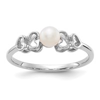 14K White Gold 4mm White Freshwater Cultured Pearl Heart Ring view 1