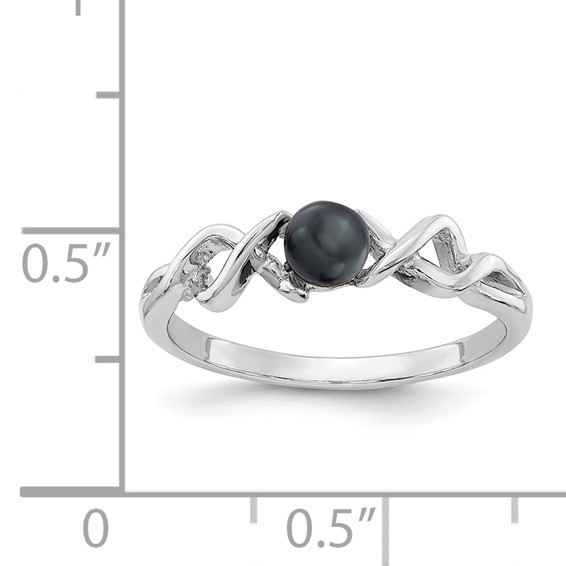 14k White Gold 4mm Black Freshwater Cultured Pearl Twisted Ring