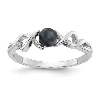 14k White Gold 4mm Black Freshwater Cultured Pearl Twisted Ring