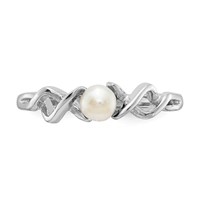 14K White Gold 4mm White Freshwater Cultured Pearl Twisted Ring view 4