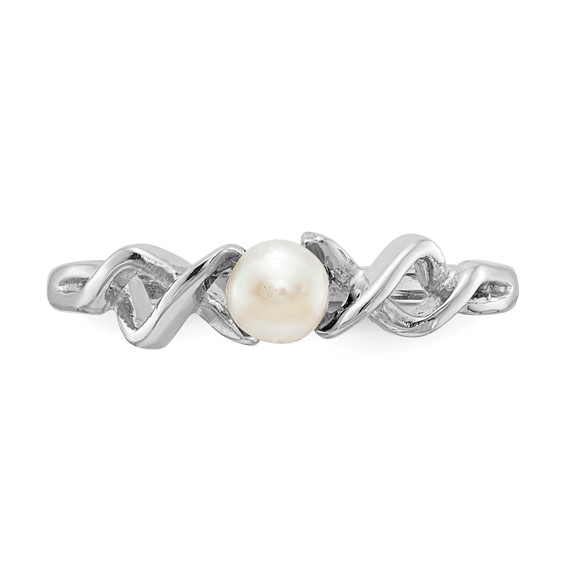 14k White Gold 4mm White Freshwater Cultured Pearl Twisted Ring