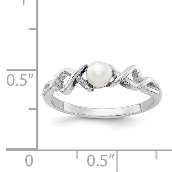 14k White Gold 4mm White Freshwater Cultured Pearl Twisted Ring
