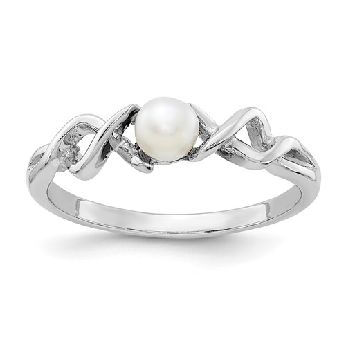 14K White Gold 4mm White Freshwater Cultured Pearl Twisted Ring