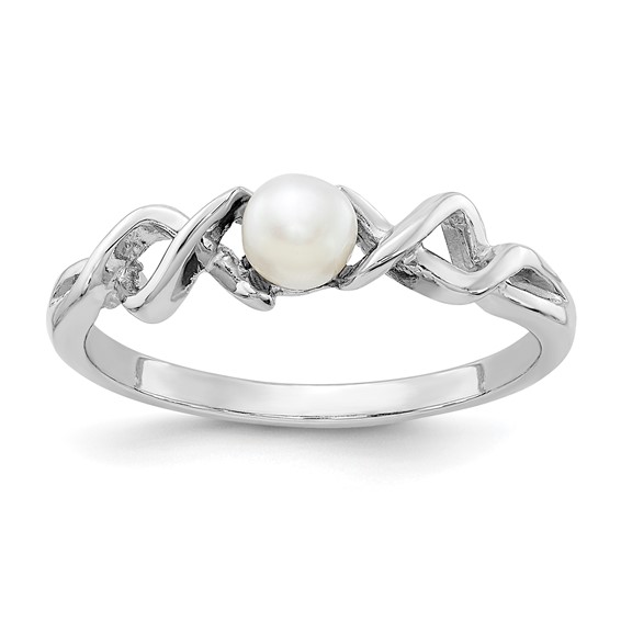 14k White Gold 4mm White Freshwater Cultured Pearl Twisted Ring