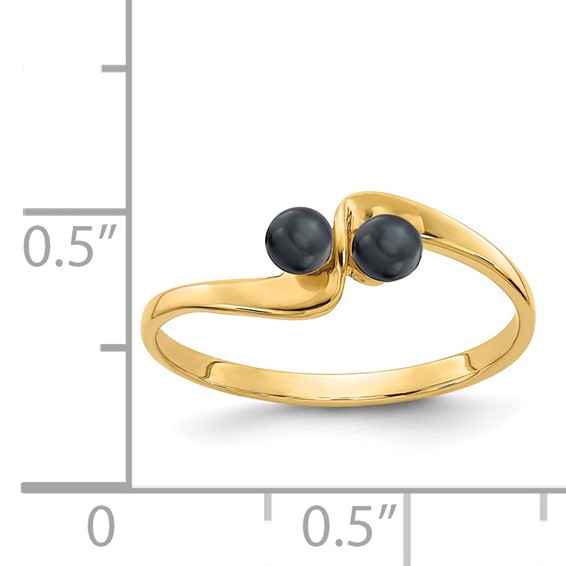 14k 3mm Black Freshwater Cultured Two-Pearl Ring