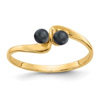14K 3mm Yellow Gold Black Freshwater Cultured Two-Pearl Ring view 1