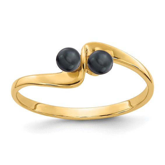 14k 3mm Black Freshwater Cultured Two-Pearl Ring