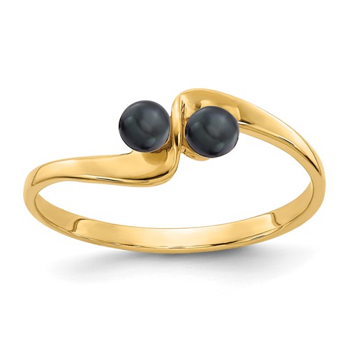 14K 3mm Yellow Gold Black Freshwater Cultured Two-Pearl Ring